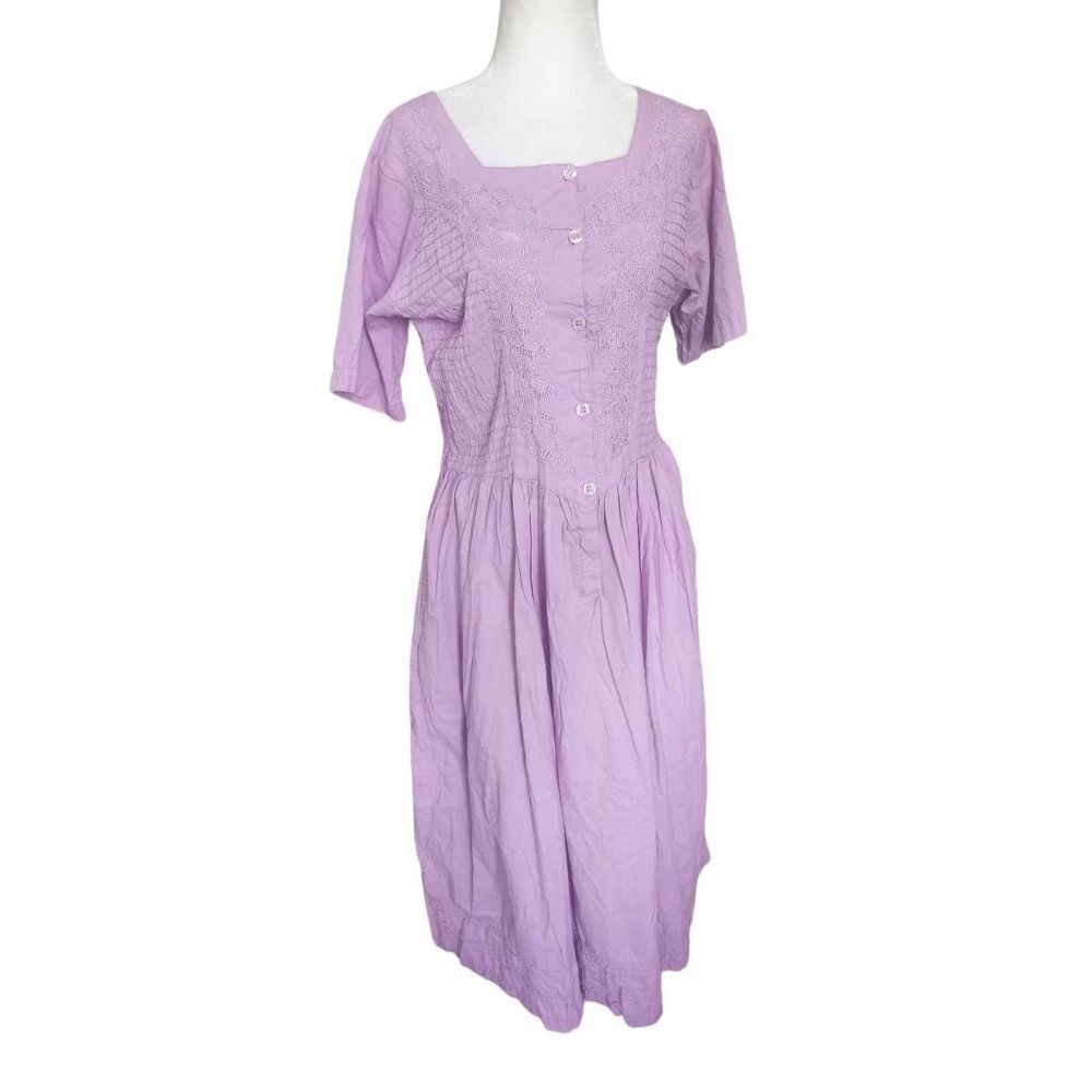 Vintage Cottagecore Lilac Purple Prairie Maxi Dress Pockets Button Spring 90s